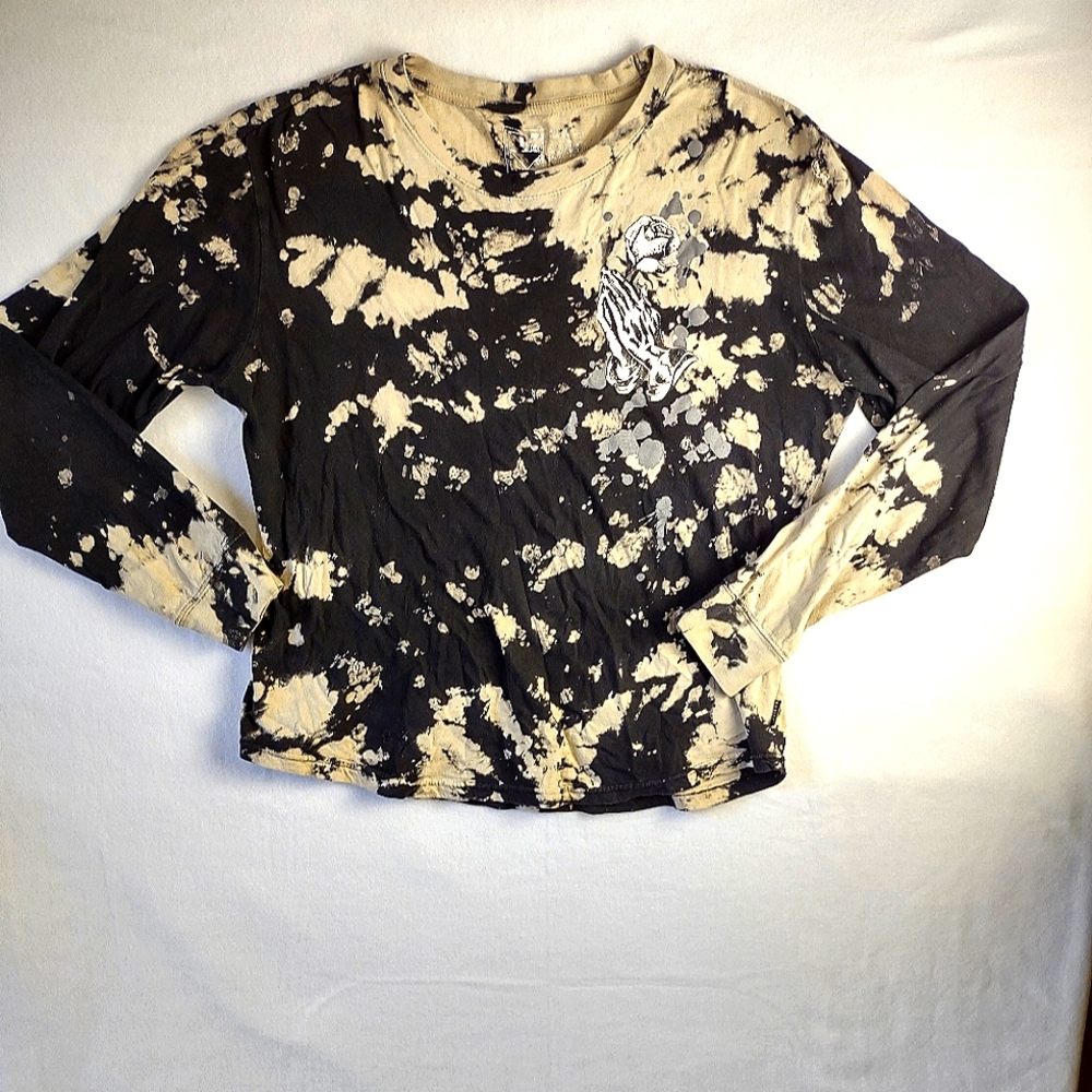DK tie dye two toned long sleeve shirt black tan Skelton Hands